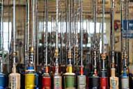 Array of rental fishing gears ready for customers